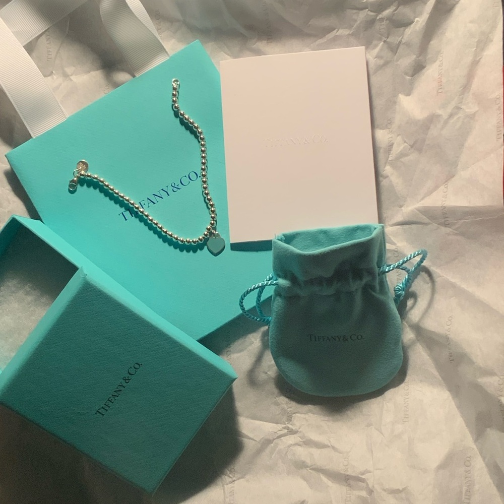 Tiffany & Co. Silver Beaded Bracelet with Heart Charm